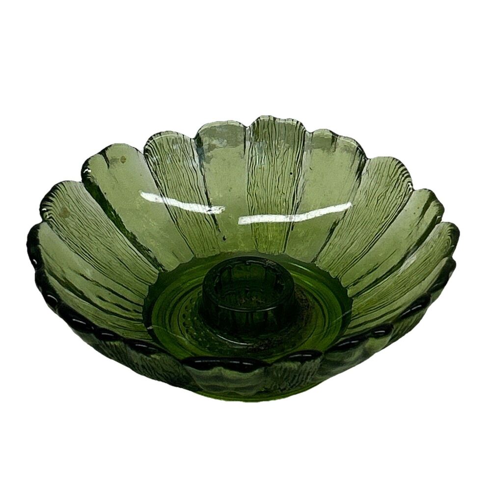 Vintage‎ 5” Textured Green Glass Candle Holder VGC
